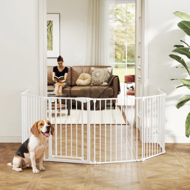 PawHut Haustierzaun, 6-Panel-Barriere mit Tür, faltbar, für kleine & mittelgroße Hunde, Kunststoff, Kohlenstoffstahl, Weiß