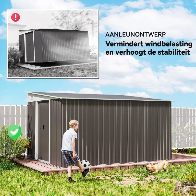 Outsunny Metalen Tuinschuur Metaal, Met Dubbele Vergrendelbare Deuren, 2,8x3,45x2,01m, Grijs(m-7)
