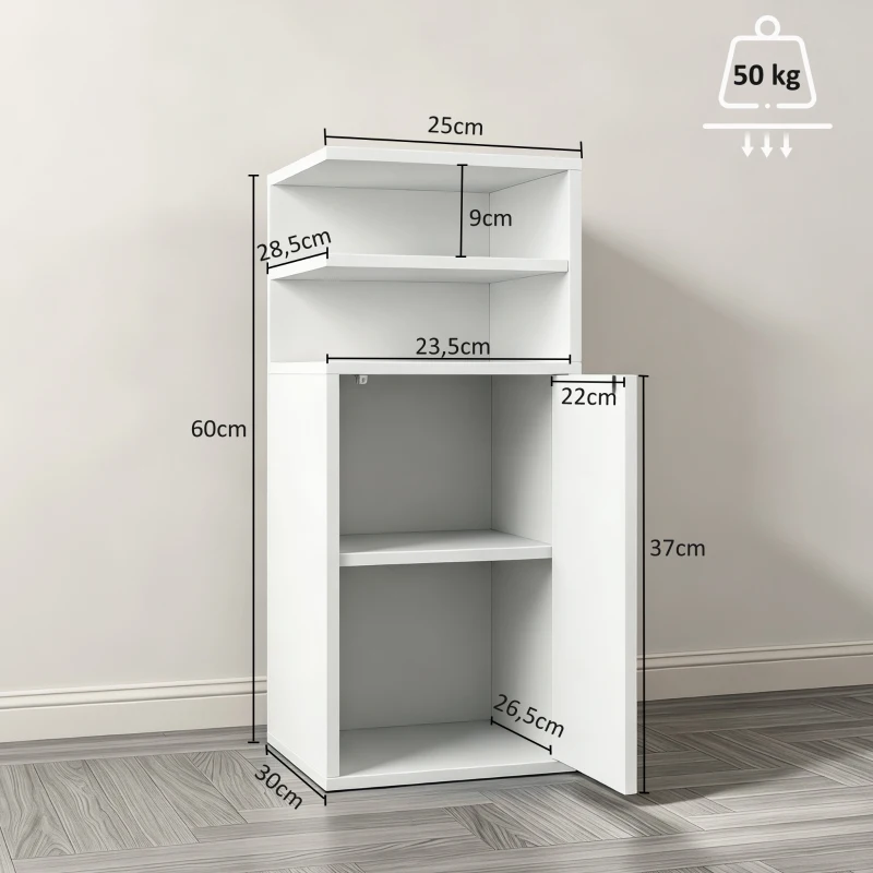 HOMCOM Conjunto de 2 Mesas de Cabeceira com Armário e Compartimentos Abertos, 25x30x60 cm, Branco