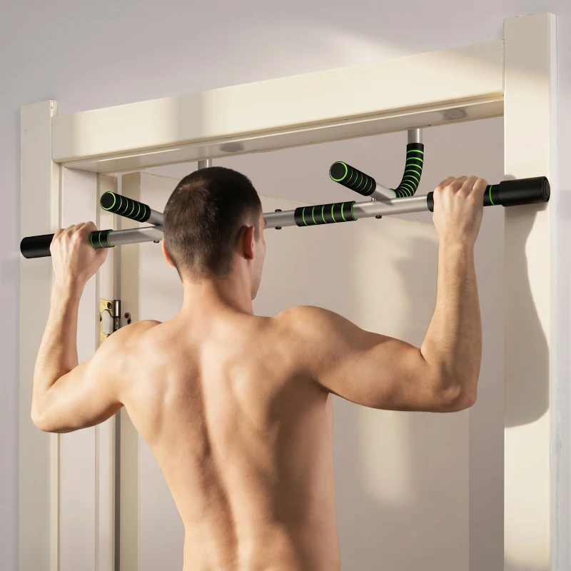 HOMCOM Barra de Dominadas Multifuncional Barra de Dominadas de Pared con Mangos Antideslizantes Carga 110 kg Gris y Negro