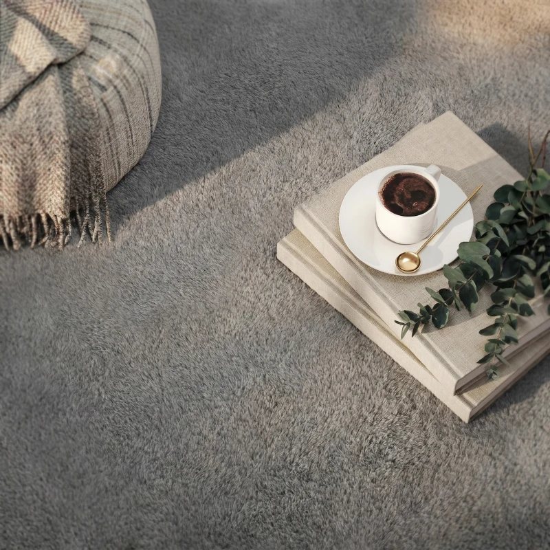 HOMCOM Alfombra Salón 120x160 cm Lavable en Lavadora Pelo Largo Estilo Moderno Tapete para Sala de Estar Dormitorio Gris Claro