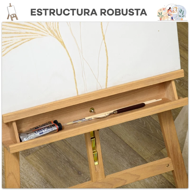 Vinsetto Caballete de Pintura Plegable de Madera 235 cm con Altura y Ángulo Ajustables Estante Natural