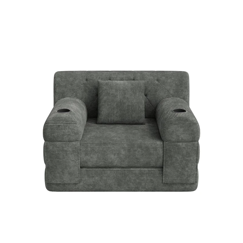 1-Seater Sleeper Sofa with Metal Frame and High-Density Foam, Convertible Chair Bed for Living Rooms or Home Offices, 107L x 80W x 81H cm, Dark Gray