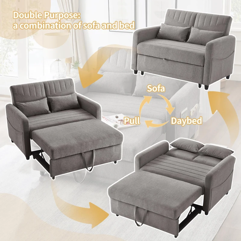Adjustable Sofa Bed with 3-Level Backrest, Cozy Couch for Small Apartments, Living Rooms, or Bedrooms, 112L x 169W x 59H cm, Dark Grey