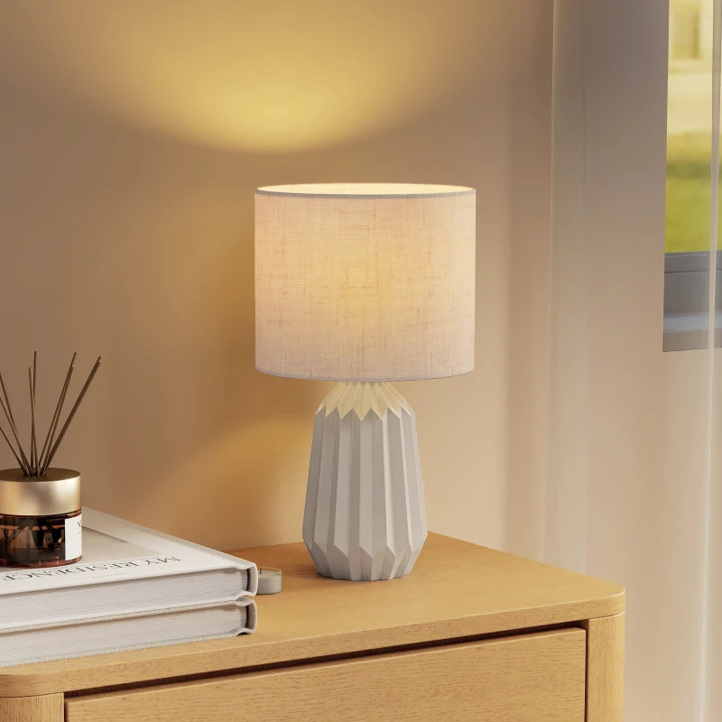 HOMCOM Tischlampe, Tischleuchte, Nachttischlampe mit Leinenschirm, Wippschalter, Schreibtischlampe, 22 x 22 x 39 cm, Beige