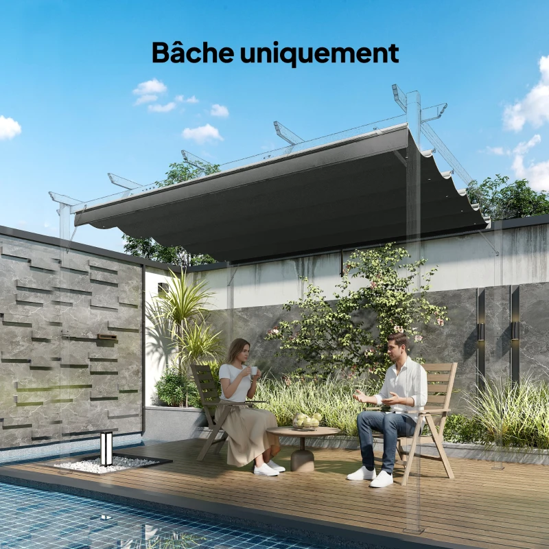 Outsunny Toile de toit pour pergola tonnelle rétractable de 3 x 3 m - toile uniquement 250 x 255 cm gris foncé