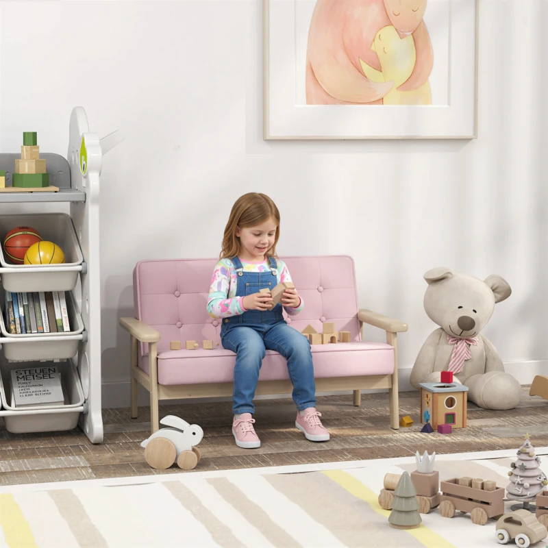 AIYAPLAY Kindersessel, Kindersofa mit Holzrahmen, Samtoptik, gepolstert, für Kinder von 3-15 Jahren Rosa