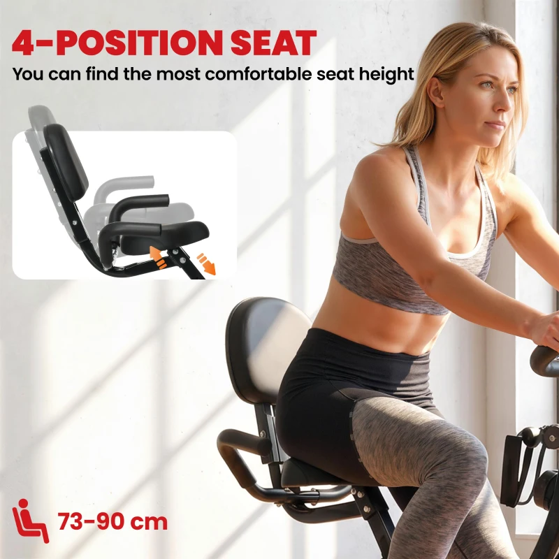 HOMCOM 2-in-1 Folding Exercise Bike with 8-Level Magnetic Resistance, Arm Resistance Band, Pulse Sensor, Red