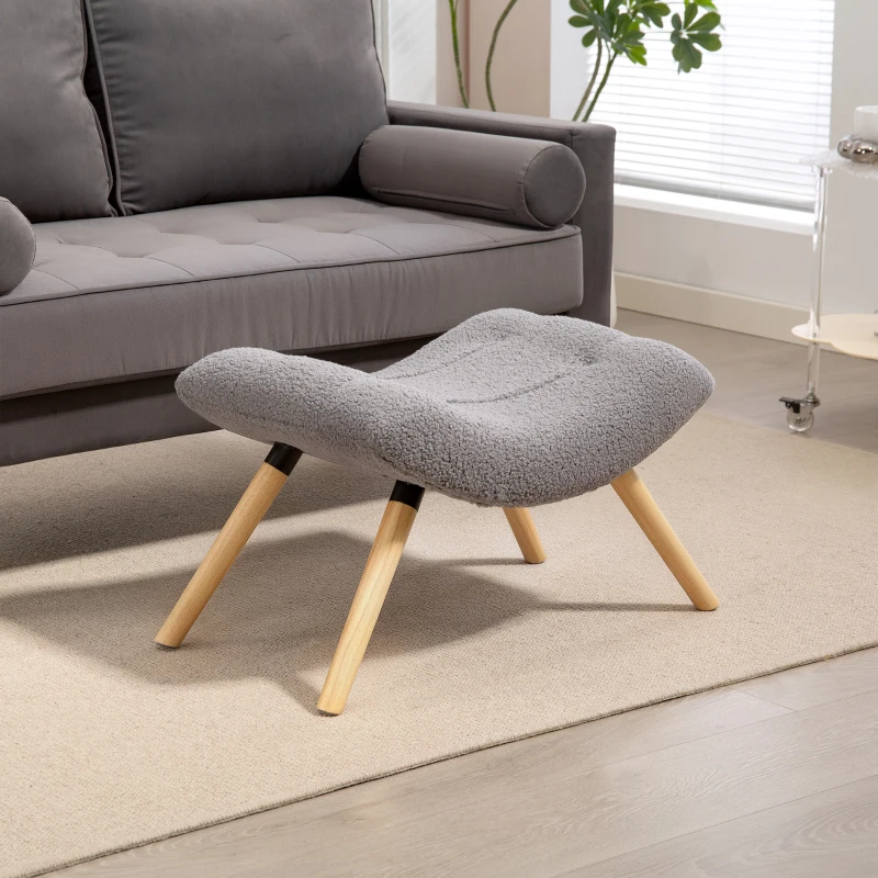 HOMCOM Repose pied salon ottoman pouf salon tabouret de canapé en tissu avec pieds en bois de hêtre, siège rembourré, gris