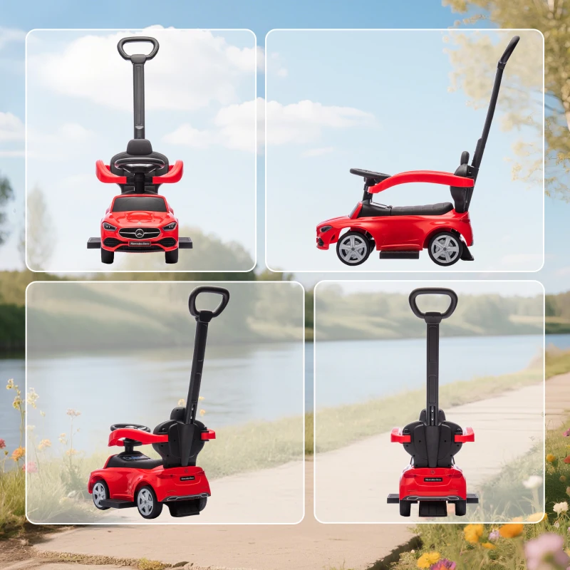 AIYAPLAY 2 in 1 Baby Ride on Push Car Mercedes-Benz C-Class Licensed Walker Foot to Floor Push-Along with Removable Handle, Red