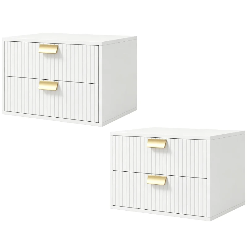 HOMCOM Modern Floating Nightstands Set of 2, Wall Mounted Bedside Tables with 2 Drawers, White