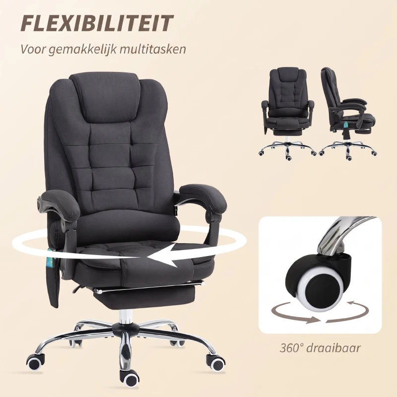 Vinsetto Bureaustoel met Massage- en Verwarmingsfunctie, Ergonomisch, Hoogteverstelbaar, Zwart(m-7)