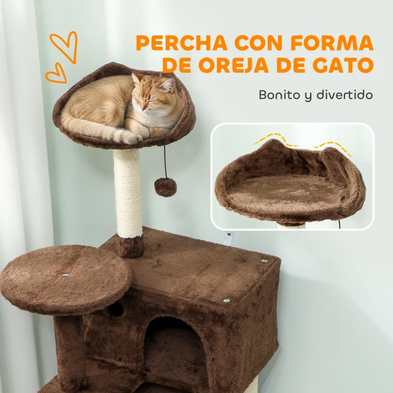 PawHut Árbol Rascador para Gatos 140 cm con Plataformas Cama 2 Cuevas Hamaca Escalera Postes de Sisal Marrón