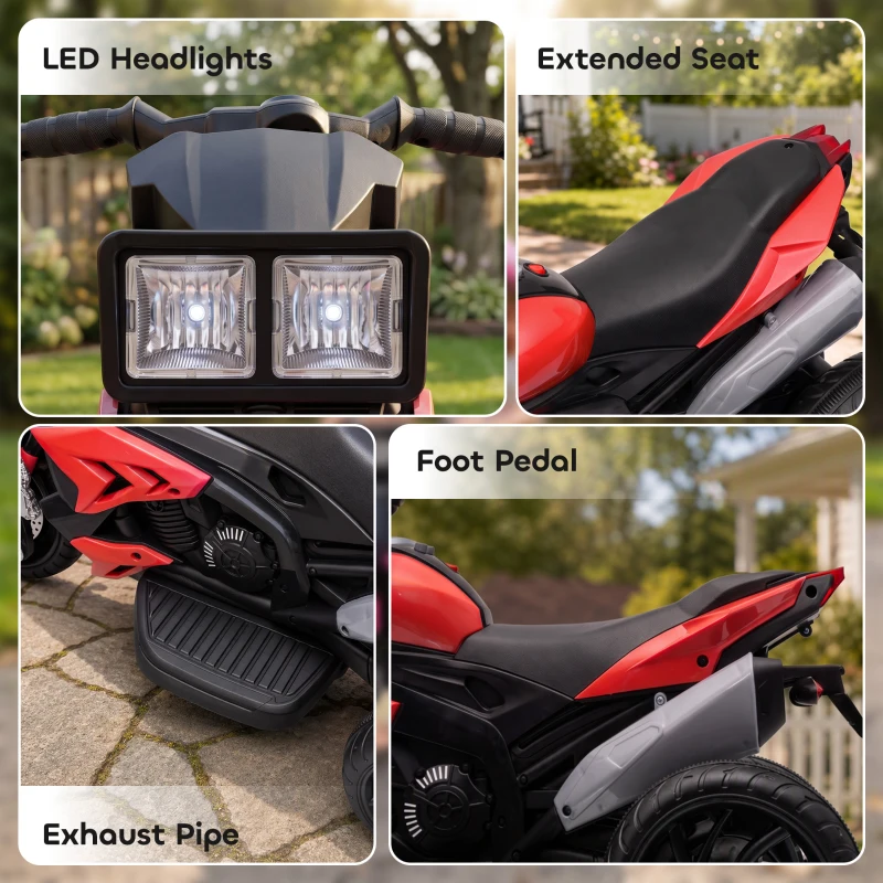 AIYAPLAY Kids Electric Motorcycle Ride-On Toy, 3-Wheel Battery-Operated Motorbike with Horn, Toddler Ride On Bike, Red