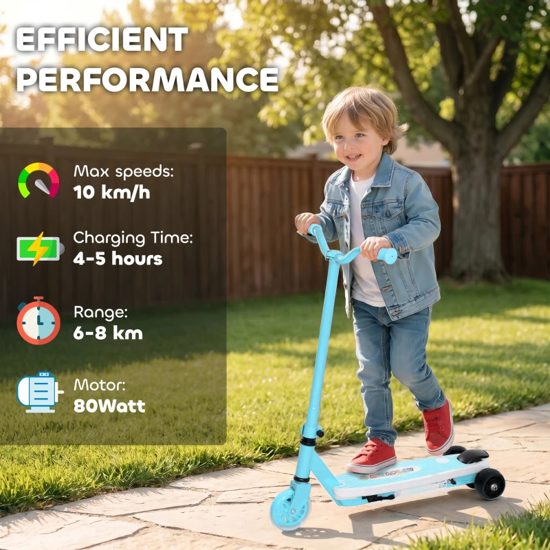 AIYAPLAY Electric Scooter for Kids Aged 4-7 Years, with Flashing LED Lights, Rear Auxiliary Wheels, Blue