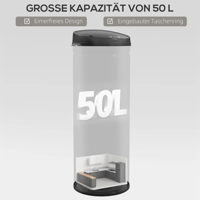 HOMCOM 50 Liter Sensor-Mülleimer mit Soft-Close-Funktion, berührungsfreier Abfalleimer aus Edelstahl für hygienische Küchen