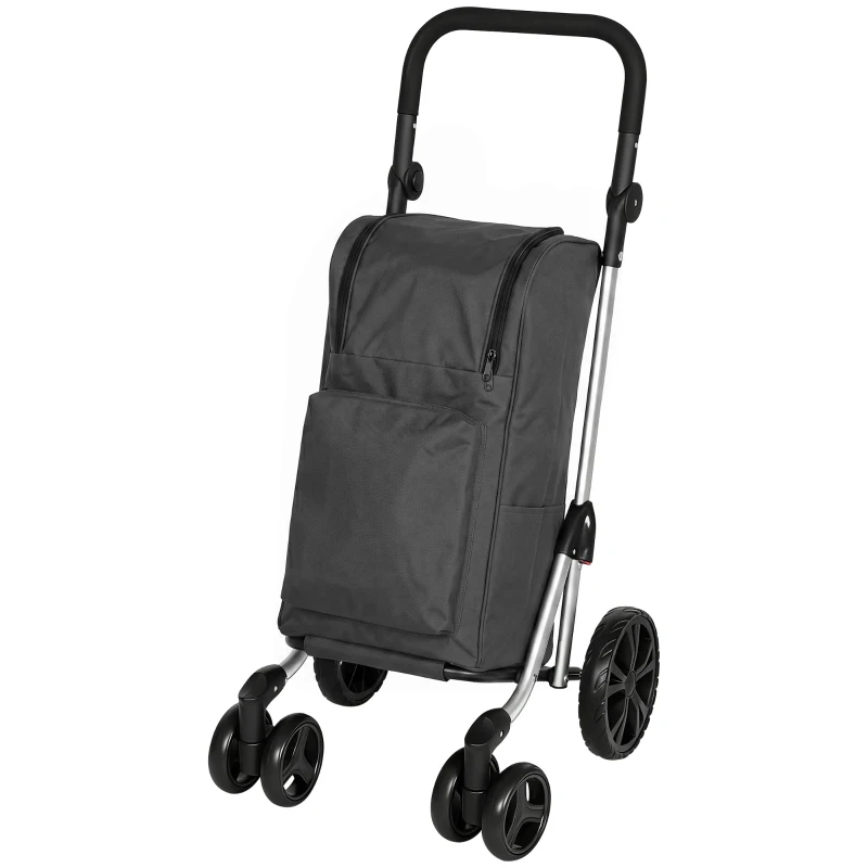 HOMCOM Einkaufstrolley, 46 Liter Tasche, Faltbarer Einkaufswagen mit Kühltasche, verstellbarer Griff, Aluminiumrahmen, Dunkelgrau