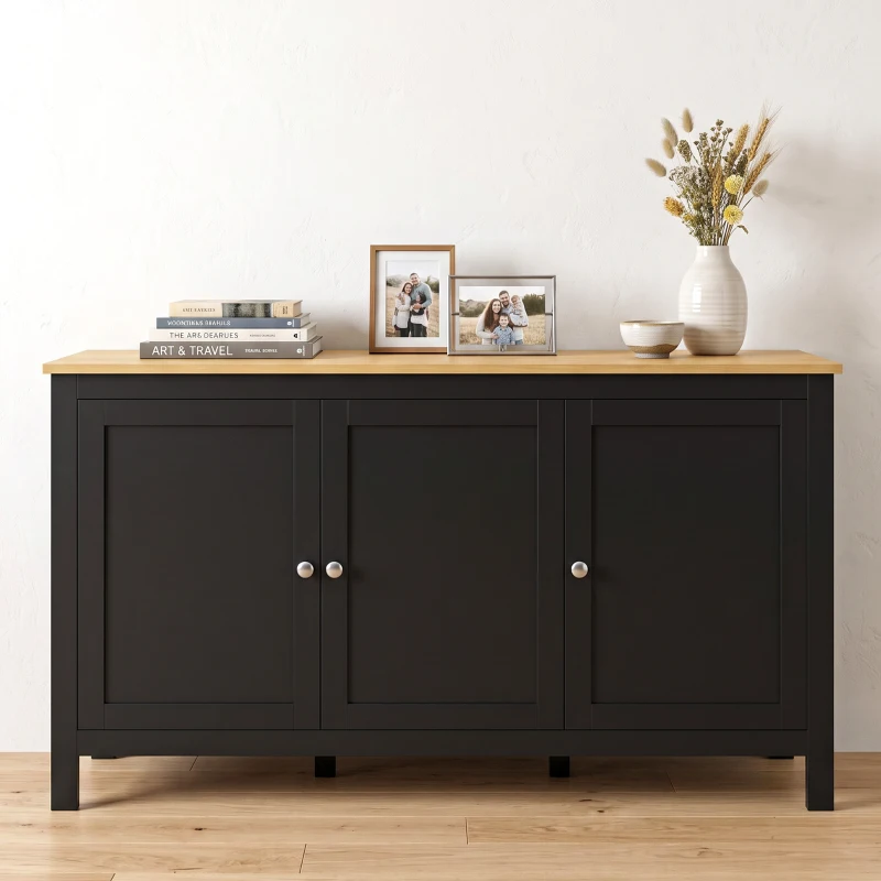 HOMCOM Sideboard, Buffet Cabinet with Doors and Adjustable Shelves for Living Room, Entryway, Black and Natural