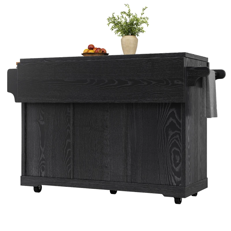 Foldable Serving Trolley with Ample Hidden Storage, Mobile Kitchen Island for Balconies or Dining Room, 142.5L x 40W x 95H cm, Black