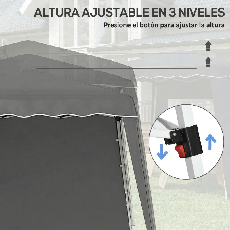 Outsunny Carpa Plegable Pop-up 2,89x2,89m Cenador Pabellón de Jardín con Paredes Laterales Altura Ajustable Protección UV50+ Gris