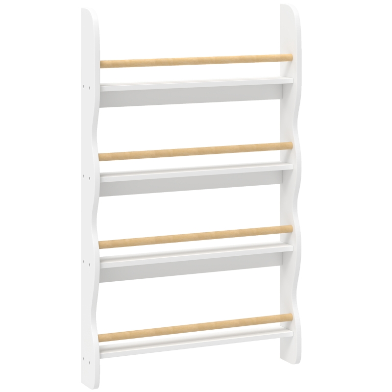 AIYAPLAY Bücherregal Kinder, Kinderregal mit 4 Regal, Wandregal mit Kippschutz Montessori 60 x 10 x 98 cm, Weiß
