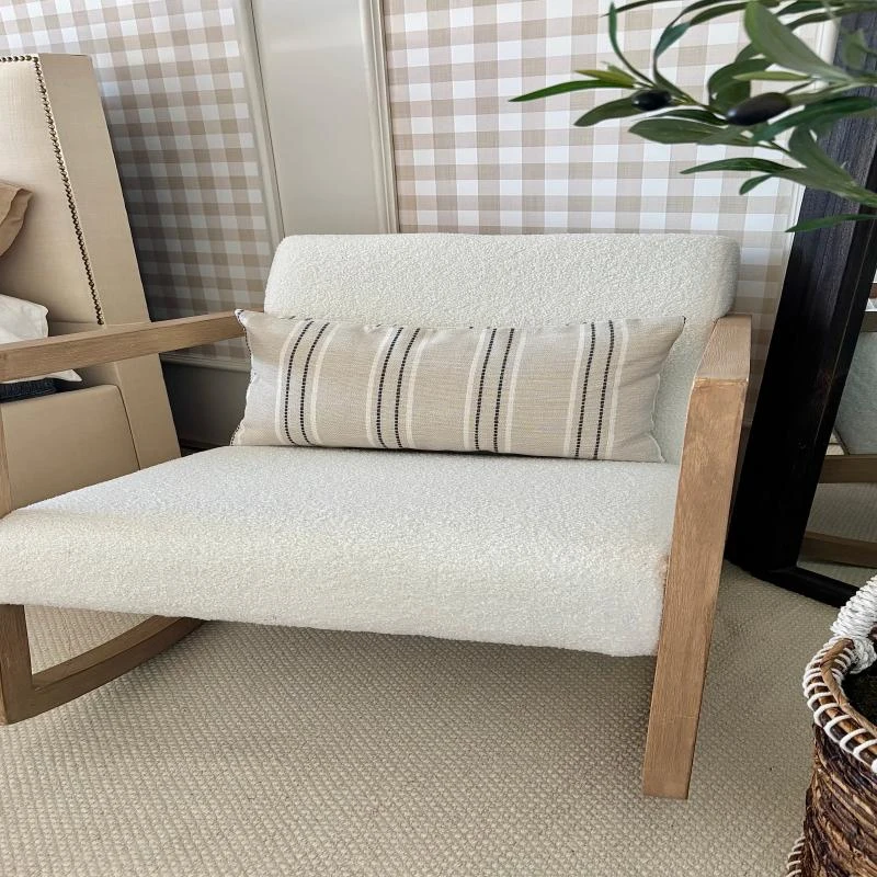 HOMCOM Rocking Chair, Upholstered Sofa Armchair with Cushion and Wood Base for Living Room and Bedroom, Cream White