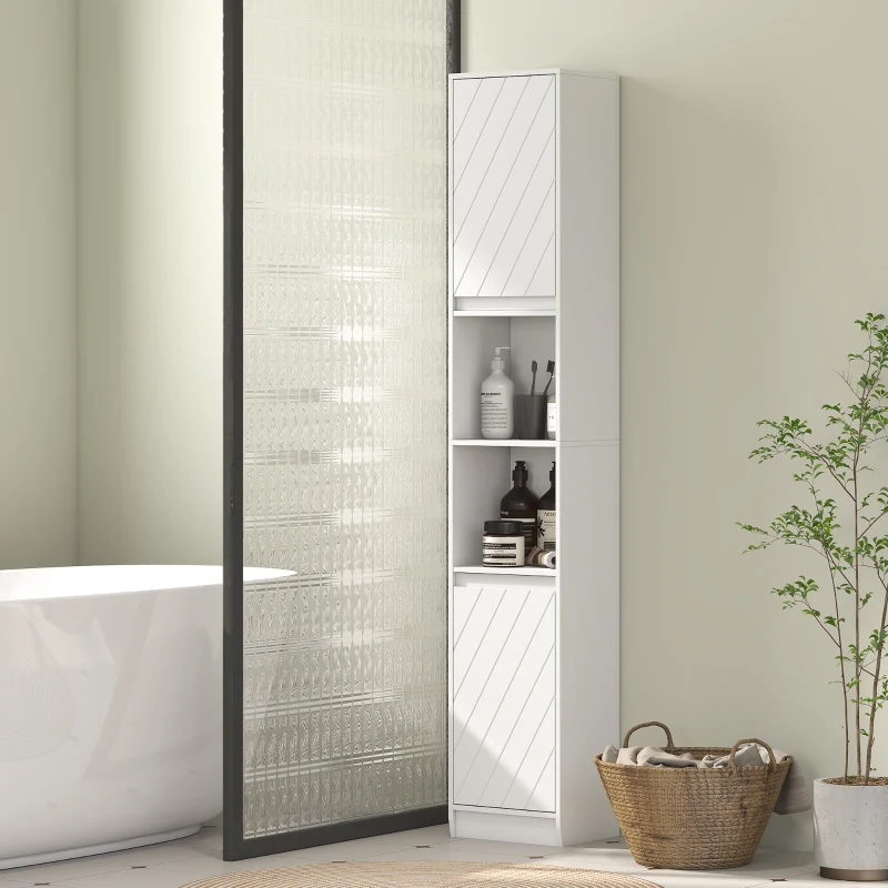 HOMCOM Mobile Colonna Bagno Salvaspazio in Legno con 2 Armadietti e Ripiani, 30x24x170 cm, Bianco