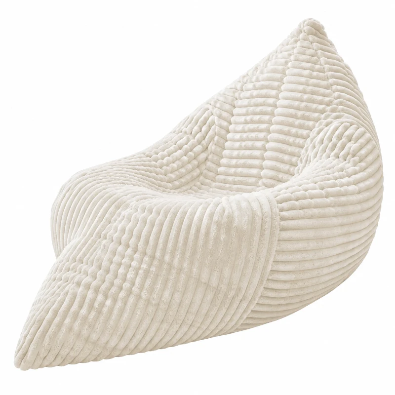 3-in-1 Convertible Bean Bag with Soft Ribbed Corduroy Cover, Memory Foam Floor Mattress Bed with Machine-Washable Cover, 180L x 125W cm, White