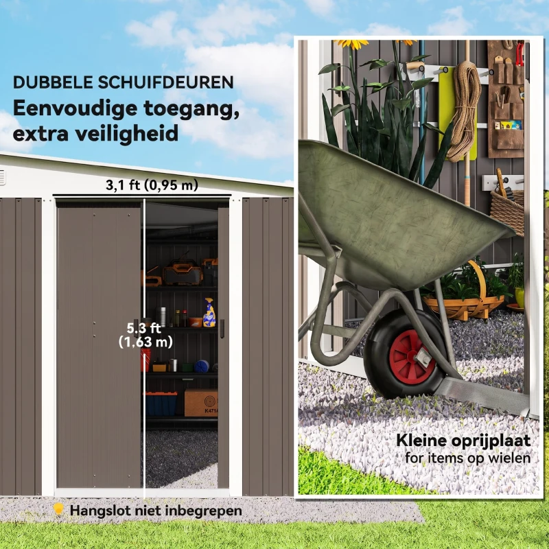 Outsunny Metalen Tuinschuur Metaal, Met Dubbele Vergrendelbare Deuren, 2,8x3,45x2,01m, Grijs(m-6)