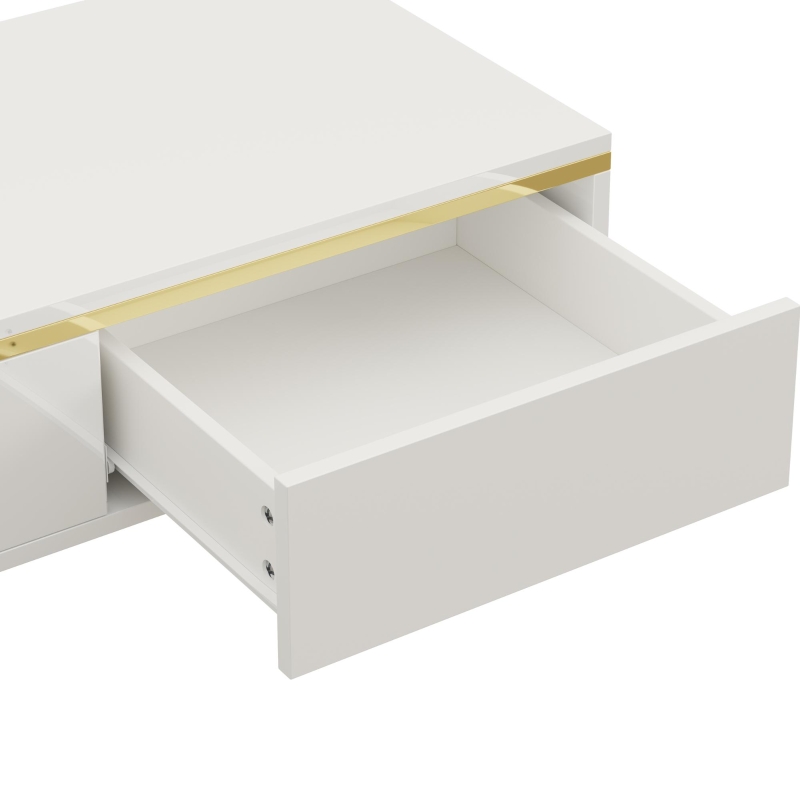 Spacious Coffee Table with 2 Hidden Drawers, Versatile Room Table for Italian-Style Rooms or Cream-Toned Spaces, 100L x 50W x 36H cm, White