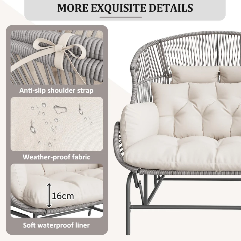 Comfortable Garden Rocker with Gentle Rocking Motion, Perfect Rocking Chair for Garden or Balcony, 145L x 85W x143H cm, Grey