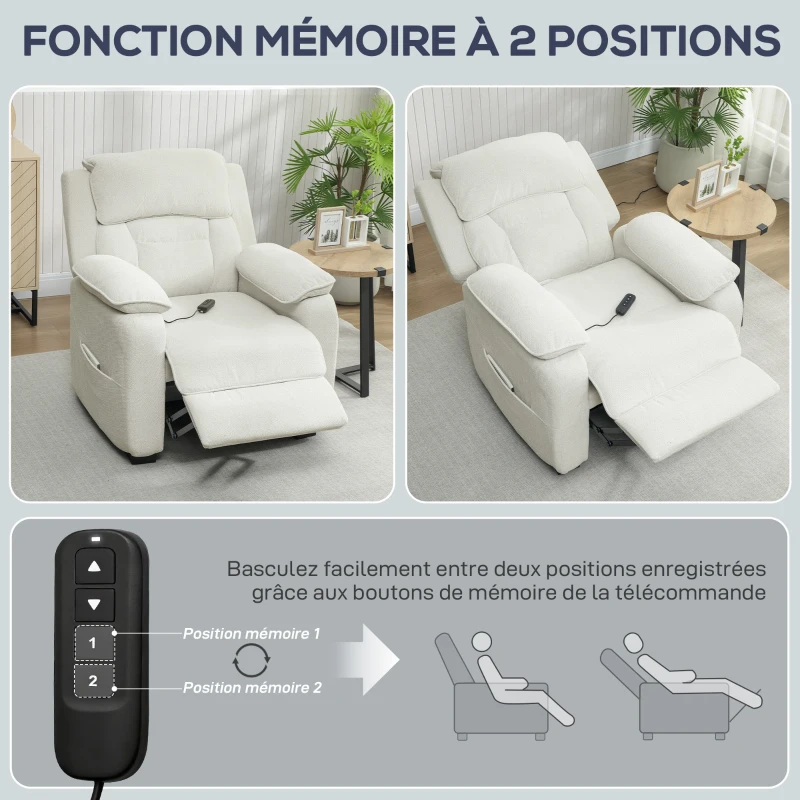 HOMCOM Fauteuil relax électrique fauteuil inclinable port USB repose-pieds poches latérales télécommande 86x90x103cm crème(m-10)