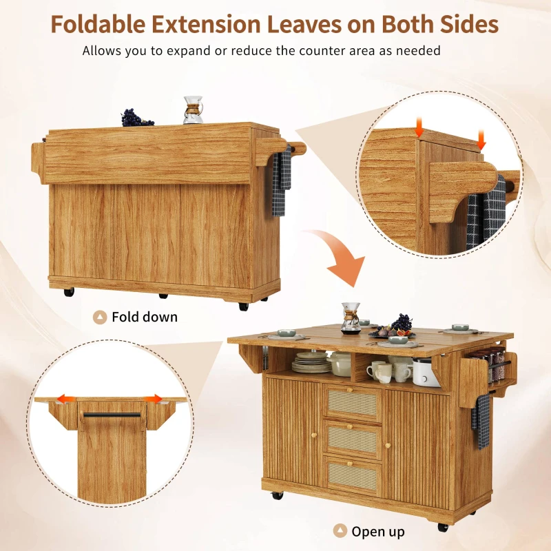 Foldable Serving Trolley with Ample Storage and Snack Racks, Mobile Kitchen Island for Balconies or Dining Room, 142.5L x 40W x 95H cm, Dark Brown