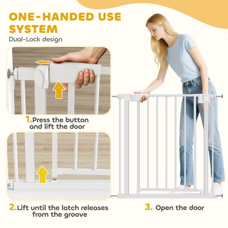 PawHut Baby Gate, Pet Safety Gate Pressure Fit, 76-81cm Wide with Two-Way Open, One-Hand Opening