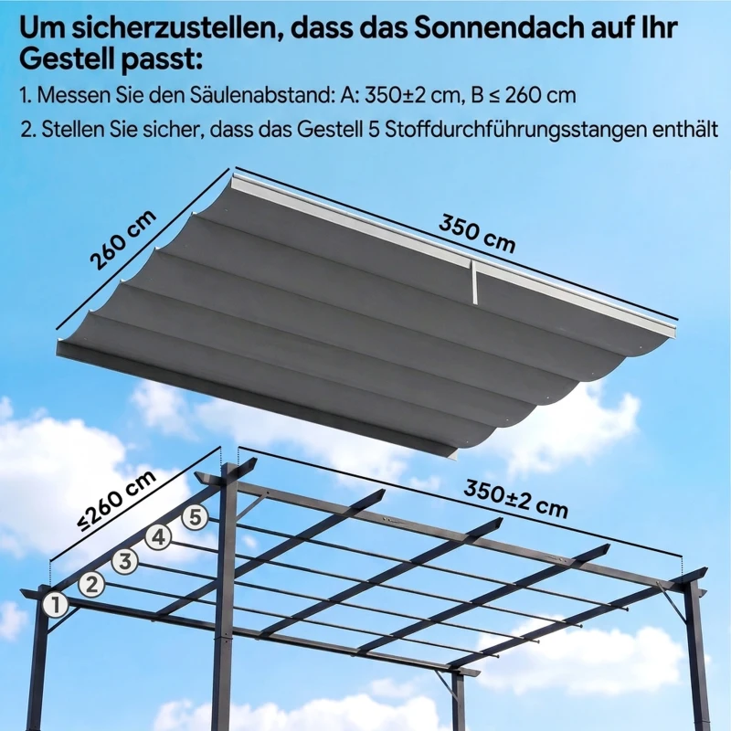 Outsunny Ersatzdach für 4 x 3 m Pergola, einziehbar, mit Regenabflusslöchern, wetterfest, Polyester, Hellgrau