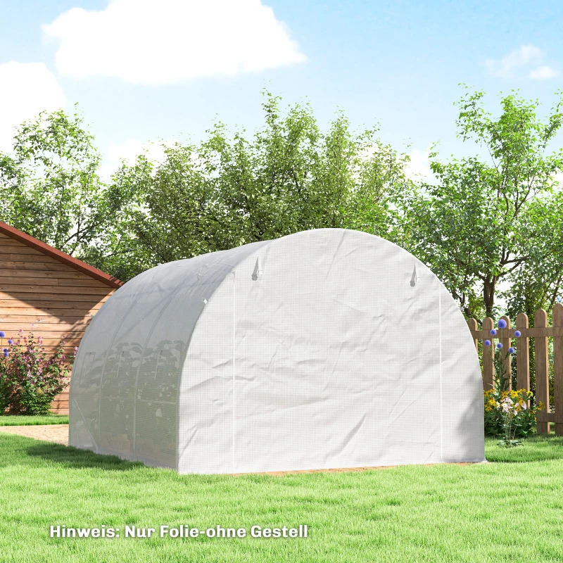 Outsunny Gewächshausfolie 3 x 3 m, wasserdicht Polyethylenfolie mit Rolltür, 6 Fenster, UV Schutz NUR Folie Weiß