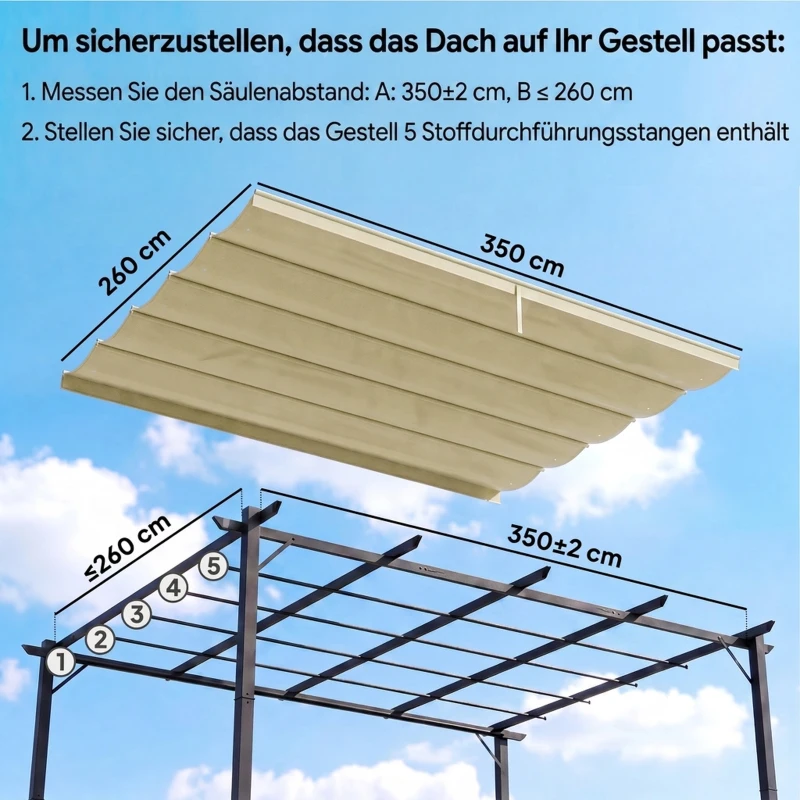 Outsunny Ersatzdach für 4 x 3 m Pergola, einziehbar, mit Regenabflusslöchern, wetterfest, Polyester, 350 x 260 cm Beige