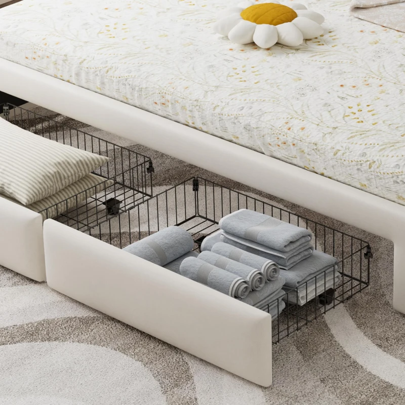 Practical Upholstered Daybed with Pull-Out Trundle, Ideal Bed Frame for Studios, Living Rooms, or Guest Spaces, 200L x 140W x 100H cm, Beige