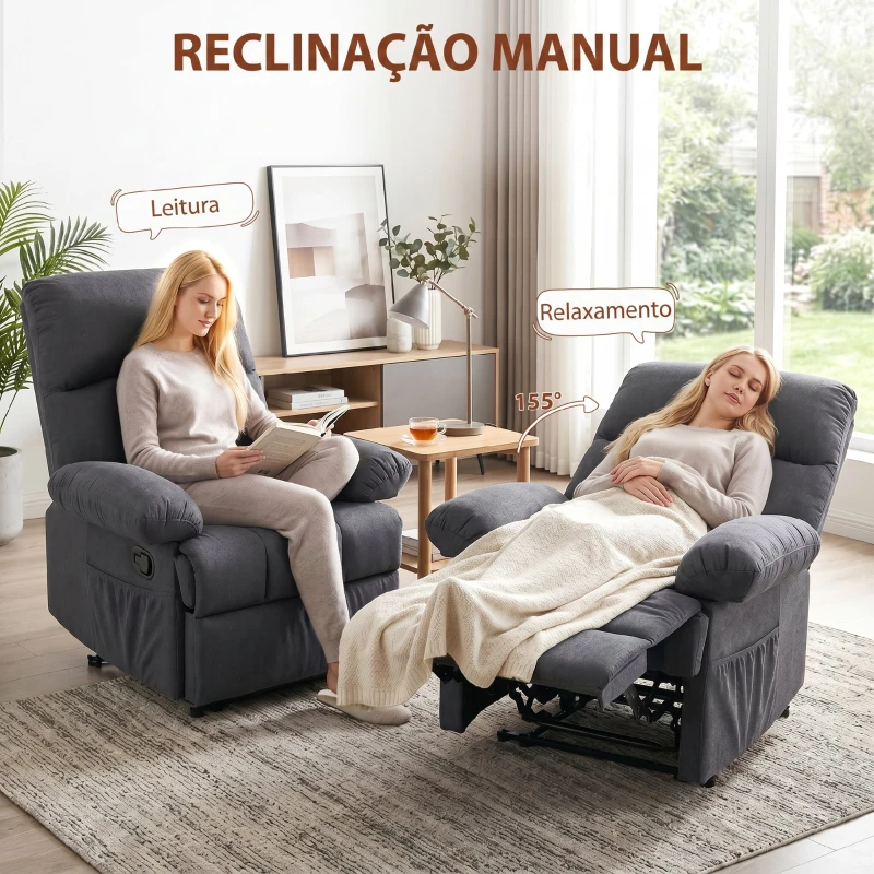 HOMCOM Poltrona de Massagem Relax Reclinável com 8 Pontos de Massagem e Função Calor 85x93x103 cm Cinzento