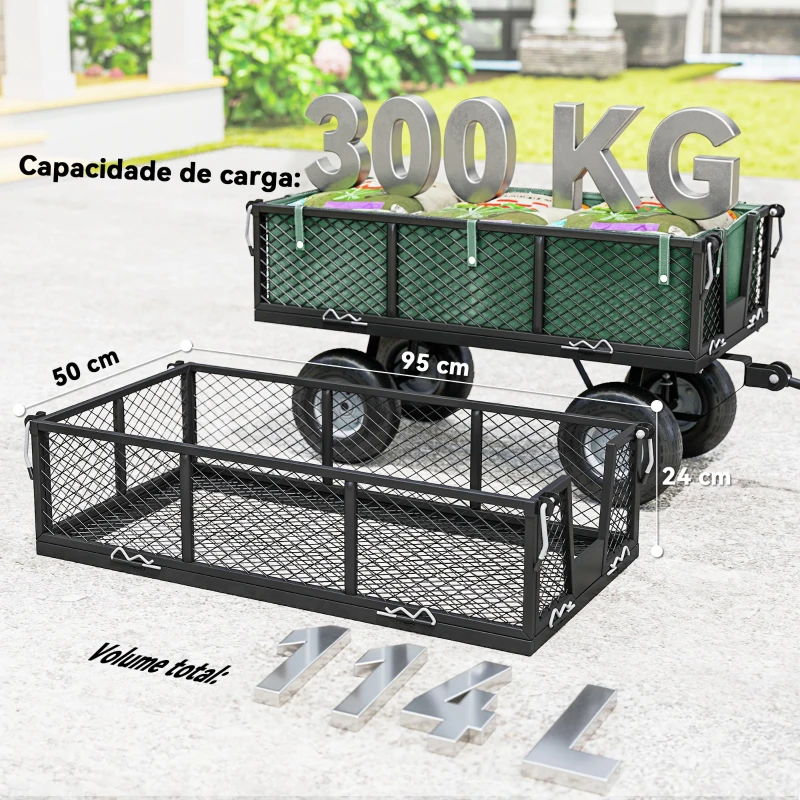 Outsunny Carro de Jardim com Rodas Grandes Alça Ajustável e Bolsa Impermeável Removível Carga 300 kg 105x51x54 cm Verde