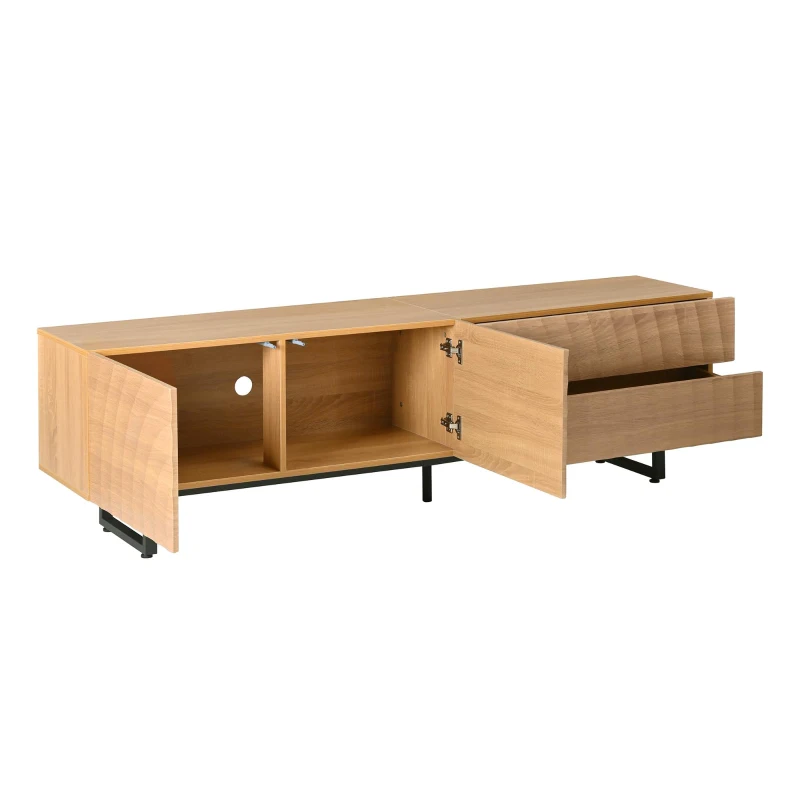 Practical TV Cabinet with 2-Door Cabinet and 2 Drawers, Solid TV Stand with Metal Legs and Particleboard Frame, 180L x 38W x 51.5H cm, Wood