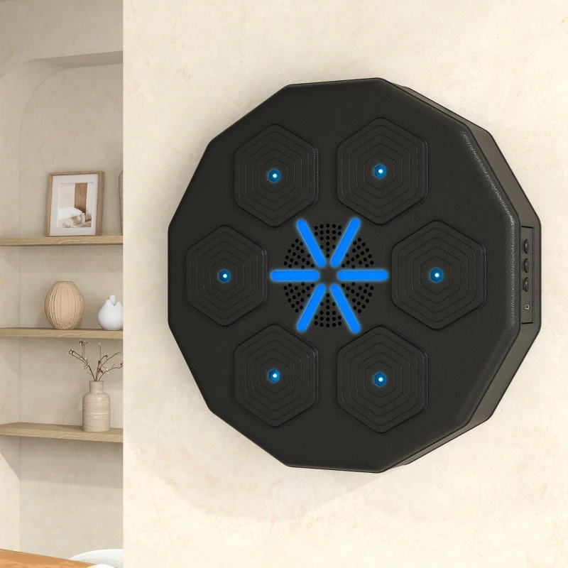 SPORTNOW Máquina Boxeo Musical Pared con Conexión Bluetooth y Luces LED para Adultos y Niños en Casa Gimanasio Negro
