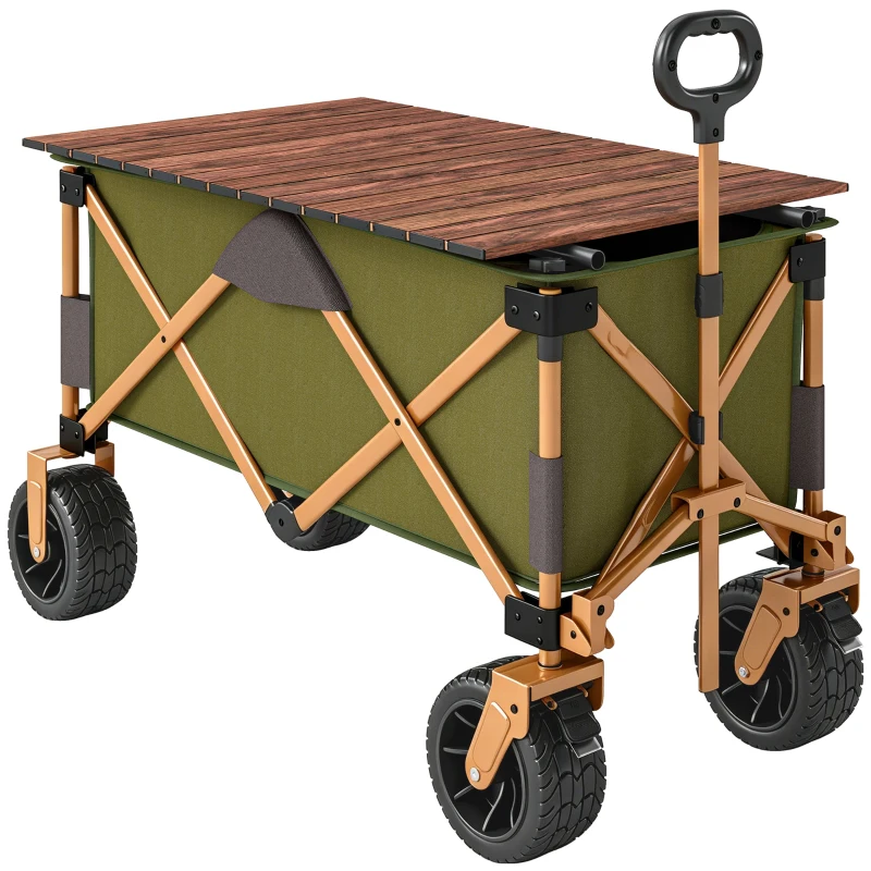 Outsunny Bollerwagen, klappbar, mit Klapptisch, Stahlrahmen, höhenverstellbarer Griff, Grün, 108 x 55 x 93 cm