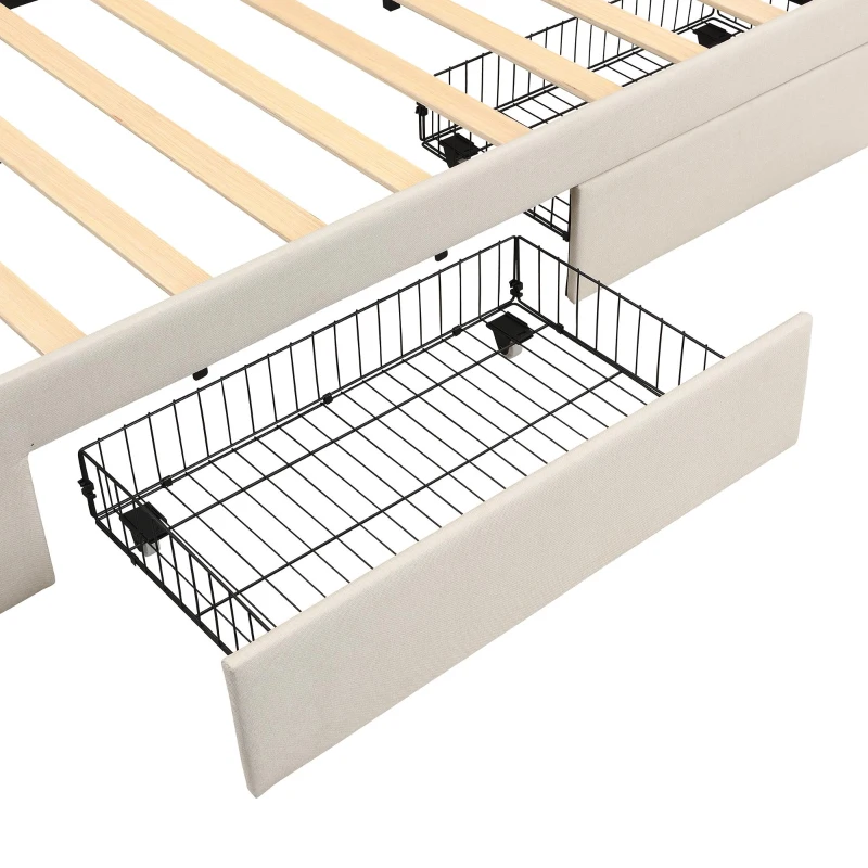 Practical Upholstered Daybed with Pull-Out Trundle, Ideal Bed Frame for Studios, Living Rooms, or Guest Spaces, 200L x 140W x 100H cm, Beige