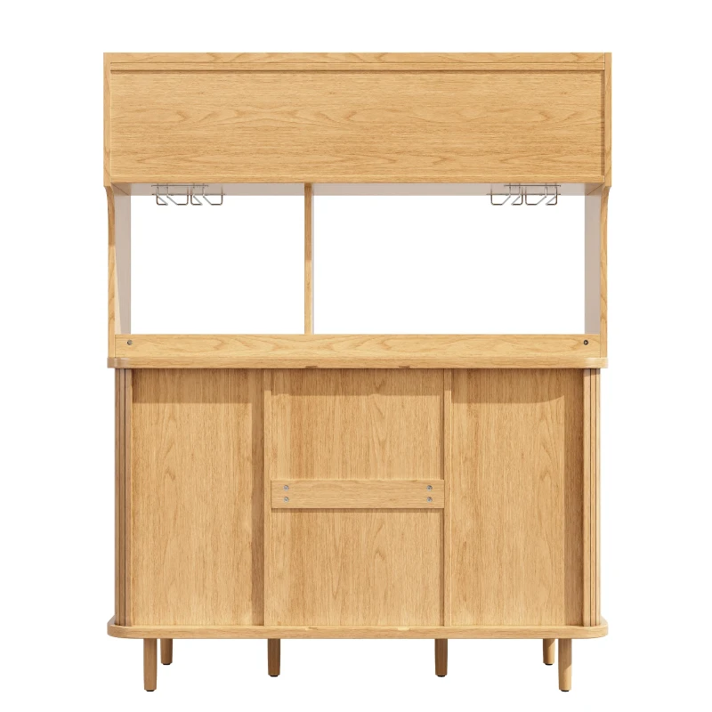 Adjustable-Feet Dining Room Cupboard with Wine Glass Holders, High-quality Sideboard with for Kitchen or Hallways, 140L x 40.5W x 174.5H cm, Wood