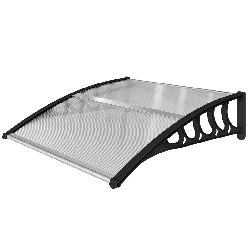 Outsunny Vordach für Haustür/Fenster, wetterfest, transparent, Aluminium-Verbindungstangen/Polycarbonat, 103x96,5x27cm, Schwarz