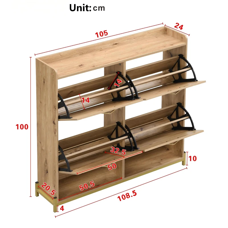 Space-Saving Shoe Cabinet with 4-Door Storage, Ideal Shoe Rack for Entrance Areas or Corridors, 108.5L x 24W x 100H cm, Natural