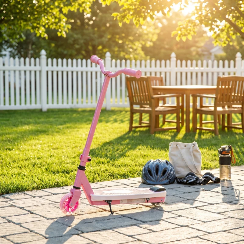 AIYAPLAY Electric Scooter for Kids Aged 4-7 Years, with Flashing LED Lights, Rear Auxiliary Wheels, Pink