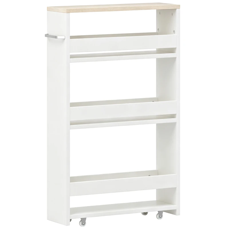 kleankin Armario Auxiliar de Baño Carrito con 3 Estantes y Ruedas para Espacios Estrechos 50x13x67,5 cm Blanco