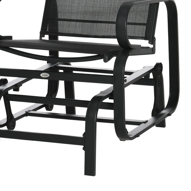 Outsunny Outdoor Gliding Rocking Chair with Sturdy Metal Frame Garden Comfortable Swing Chair, Black
